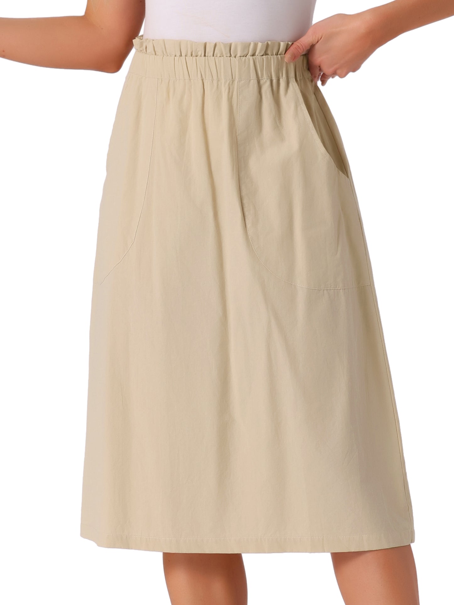 Falda informal de algodón para mujer, estilo campesino, con cintura elástica y bolsillos.