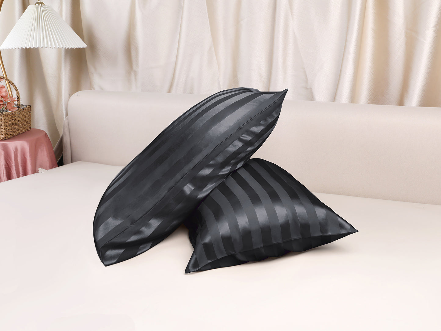 Satin Pillow Cases Set of 2 for Hair and Skin Breathable, Cooling Pillow Covers with Envelope Closure