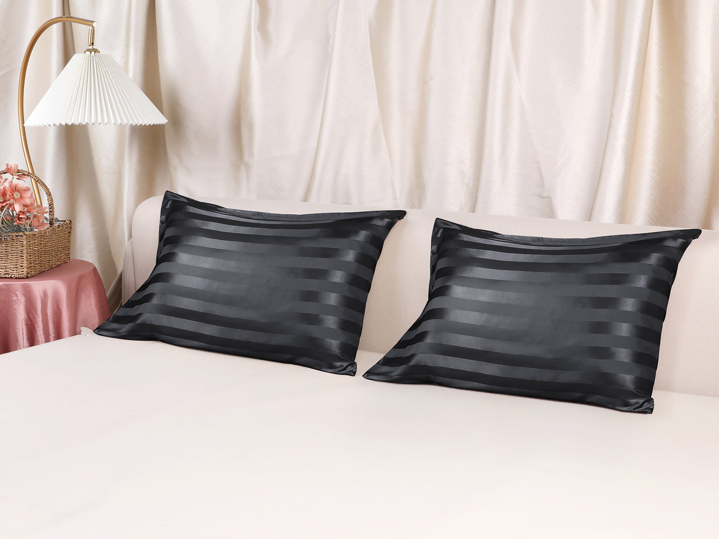 Satin Pillow Cases Set of 2 for Hair and Skin Breathable, Cooling Pillow Covers with Envelope Closure