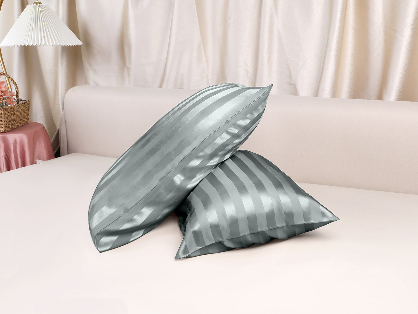 Satin Pillow Cases Set of 2 for Hair and Skin Breathable, Cooling Pillow Covers with Envelope Closure
