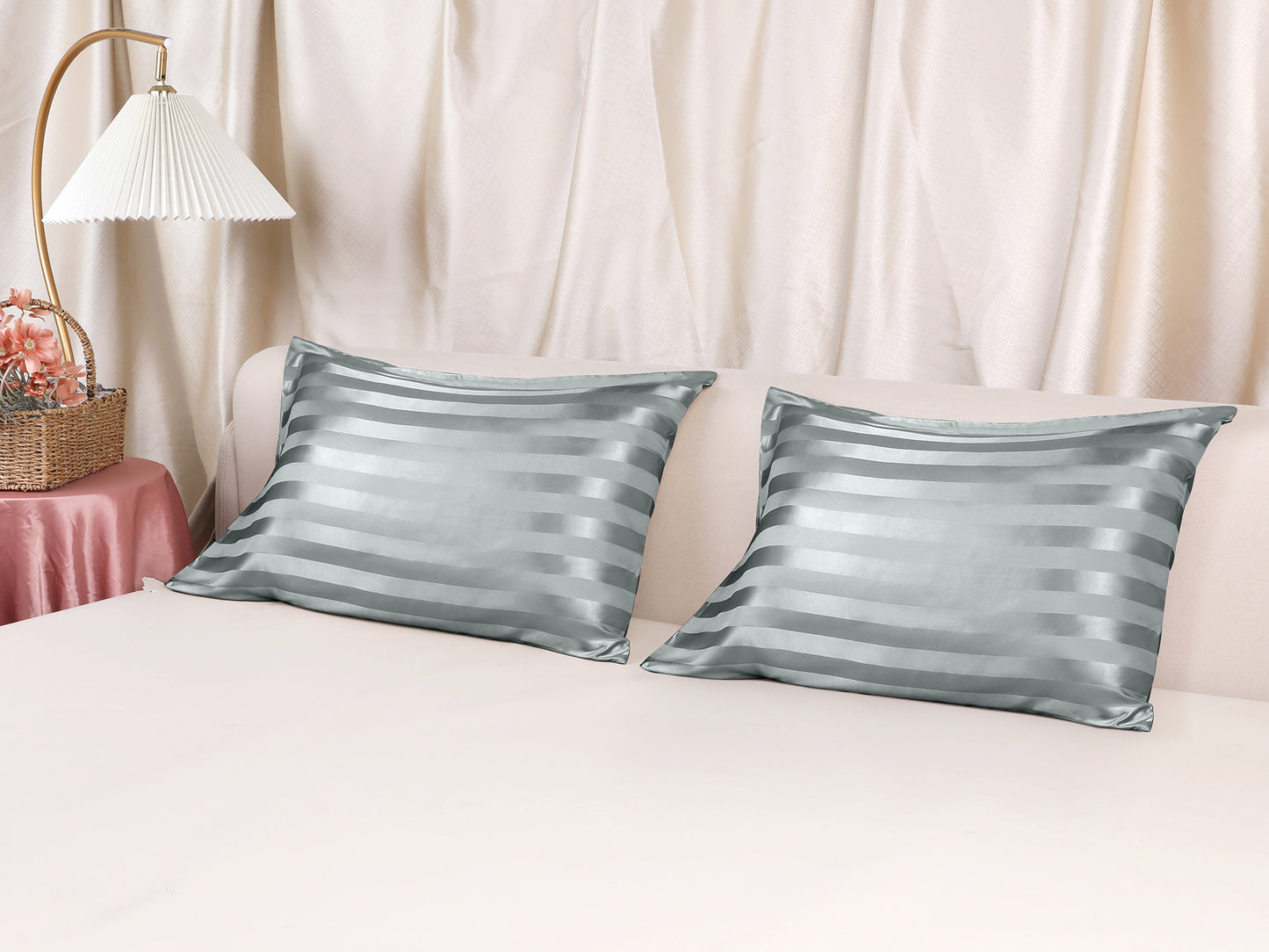 Satin Pillow Cases Set of 2 for Hair and Skin Breathable, Cooling Pillow Covers with Envelope Closure