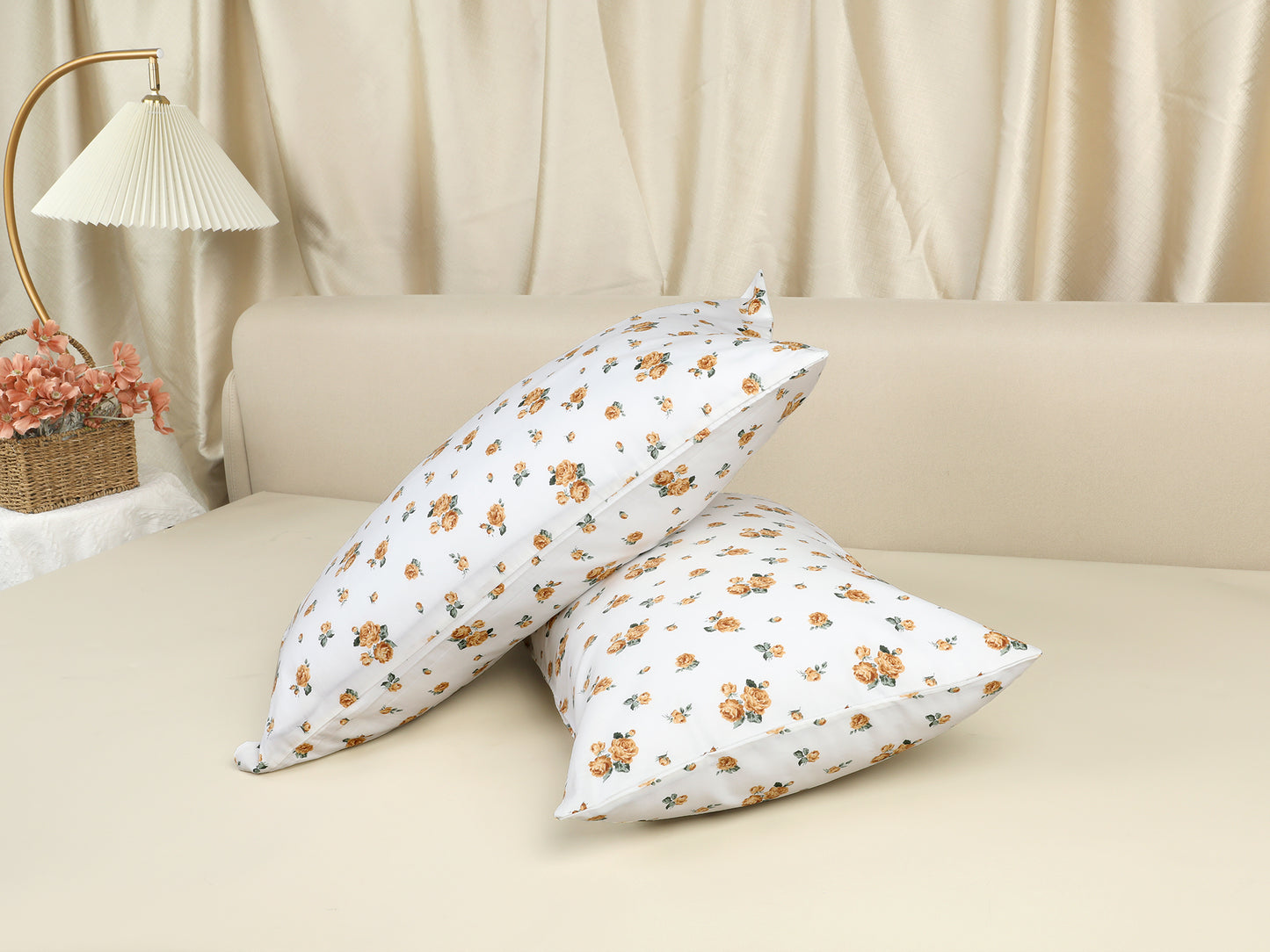 Pillowcase for Hair and Skin, Soft Cotton Floral Pillow Cases Set of 2 with Envelope Closure