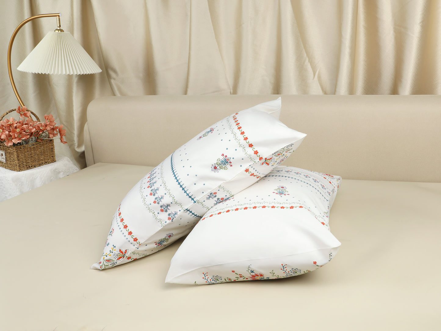 Pillowcase for Hair and Skin, Cotton Floral Pillow Cases Set of 2 with Envelope Closure