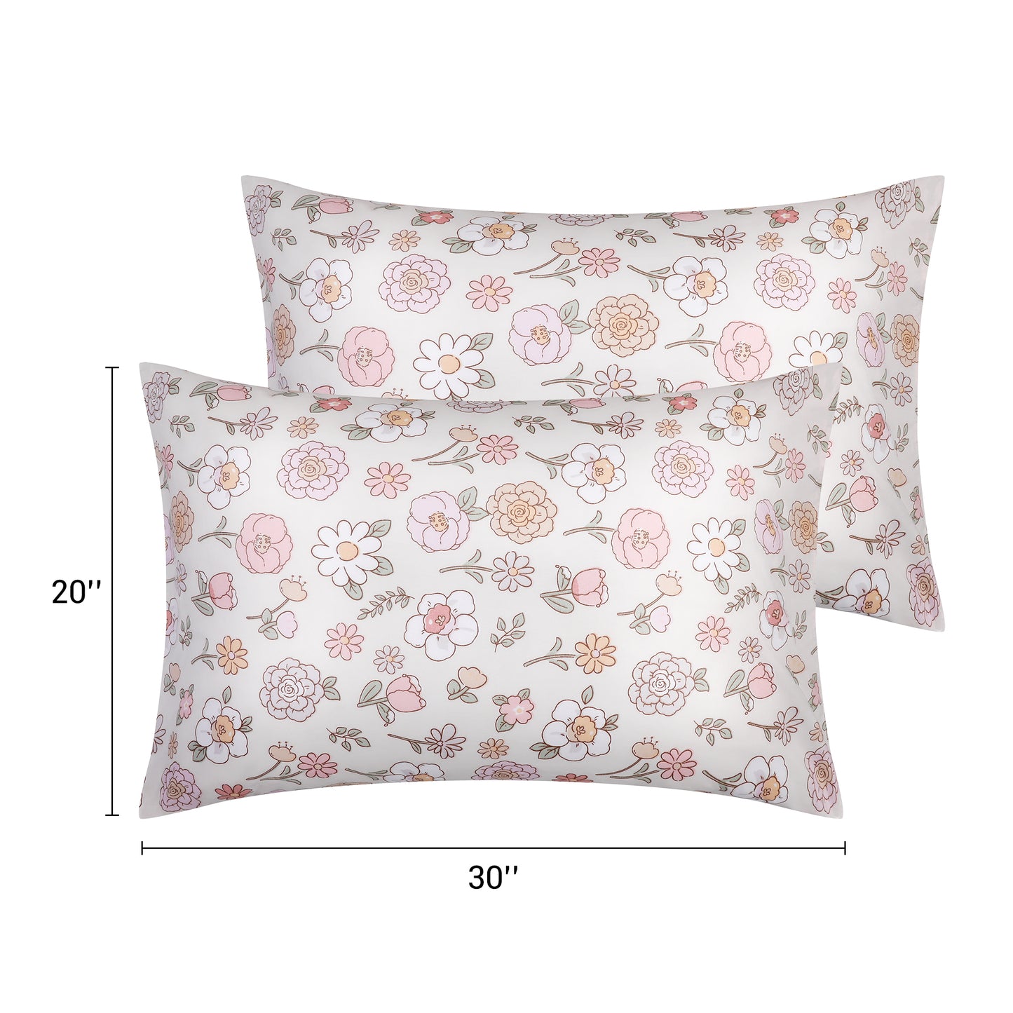 Pillowcase with Envelope Closure, Set of 2 with Floral Pillow Cases for Hair and Skin
