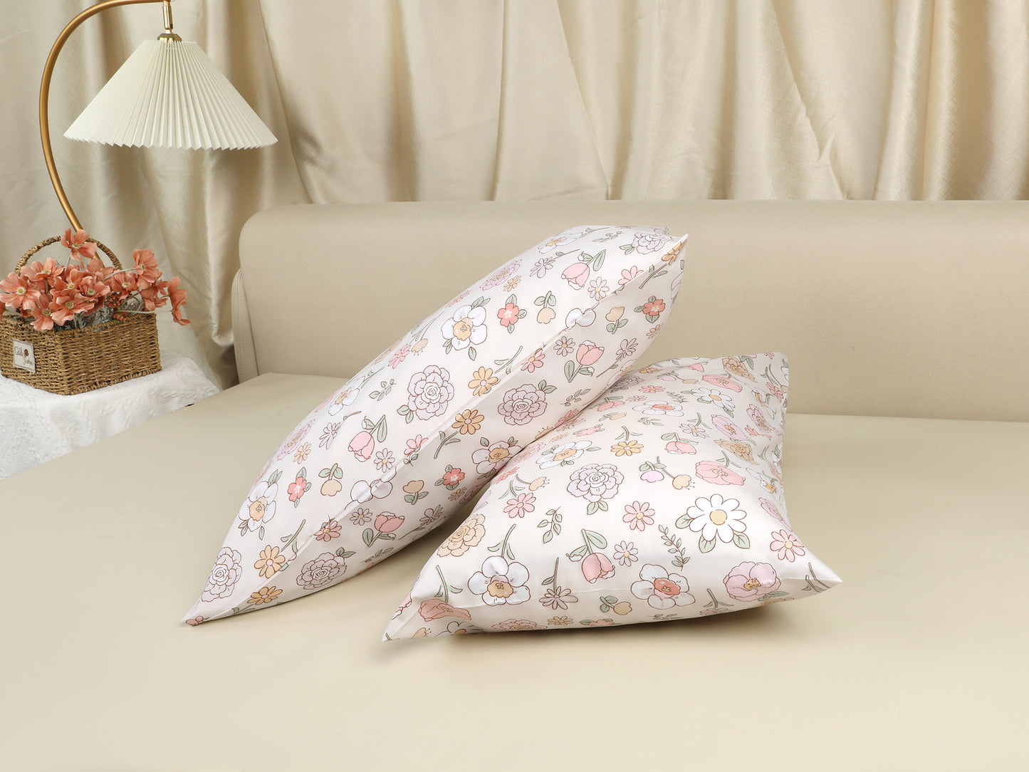 Pillowcase with Envelope Closure, Set of 2 with Floral Pillow Cases for Hair and Skin