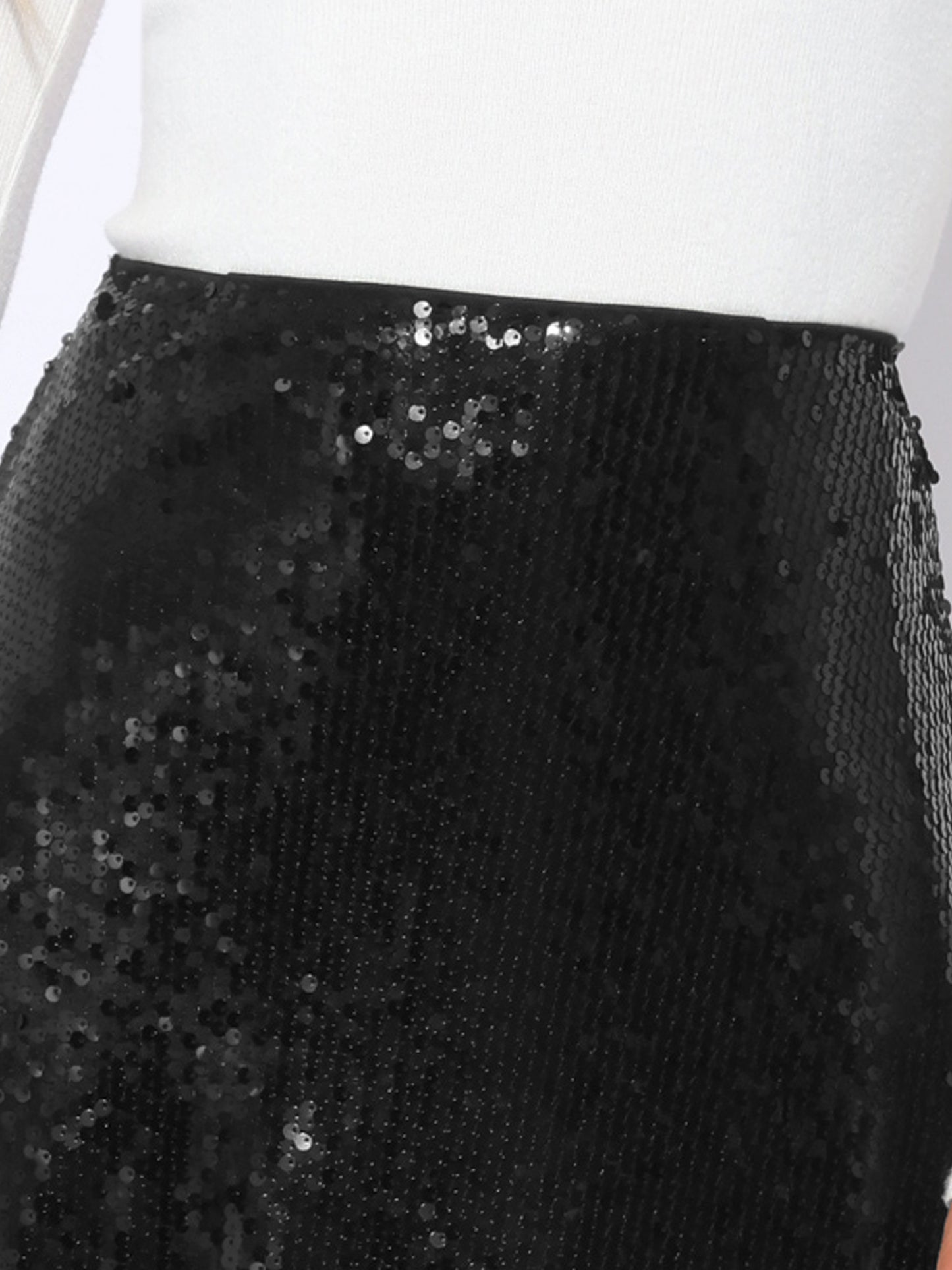 Falda midi de lentejuelas para mujer con brillo brillante y vuelo para cóctel