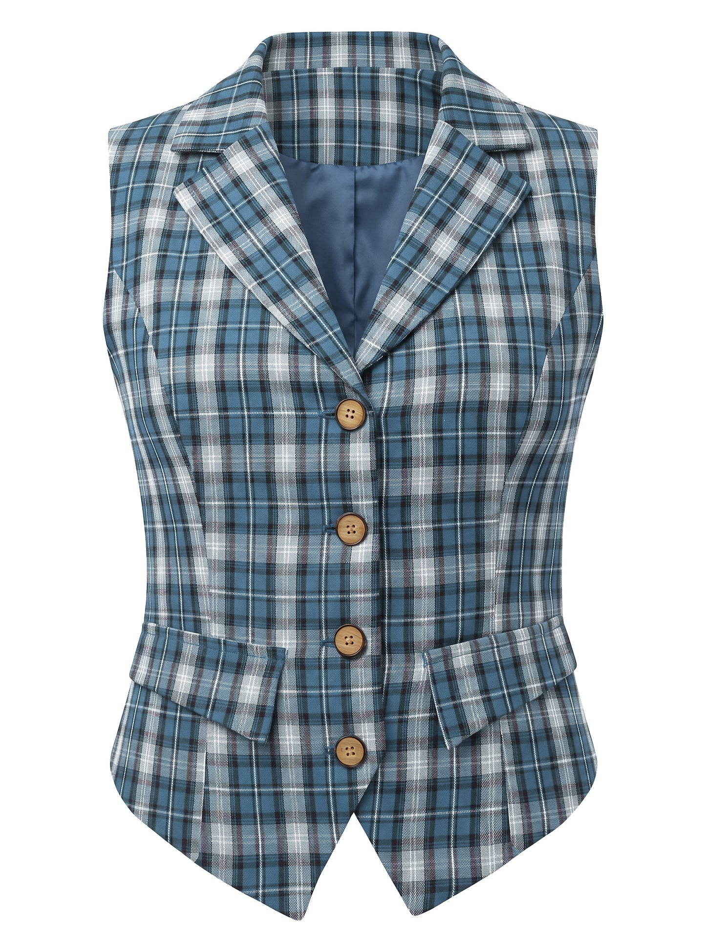 Women's Plaid Waistcoat Notched Lapel Collar Single Breasted Vintage Vest (Available in Plus Size)