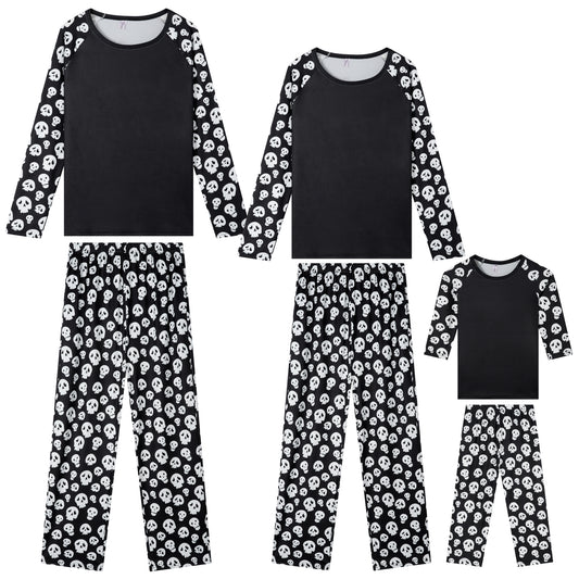 Men's Halloween Family Pajama Set Skull Print Long Pajama Top Matching Sleep Pants