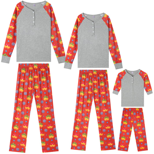 Men's Christmas Long Sleeve Tops with Pants Loungewear Henry-Neck Holiday Festival Party Family Pajama Set
