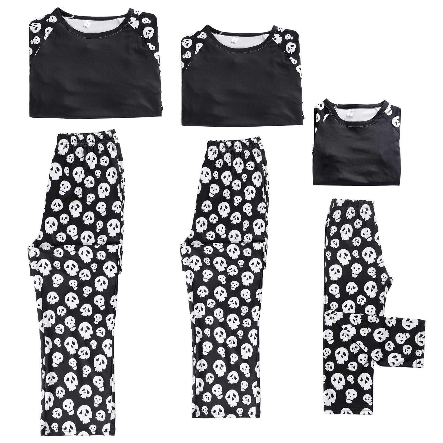 Ensemble pyjama familial Halloween pour femme, haut long imprimé tête de mort et pantalon de nuit assorti
