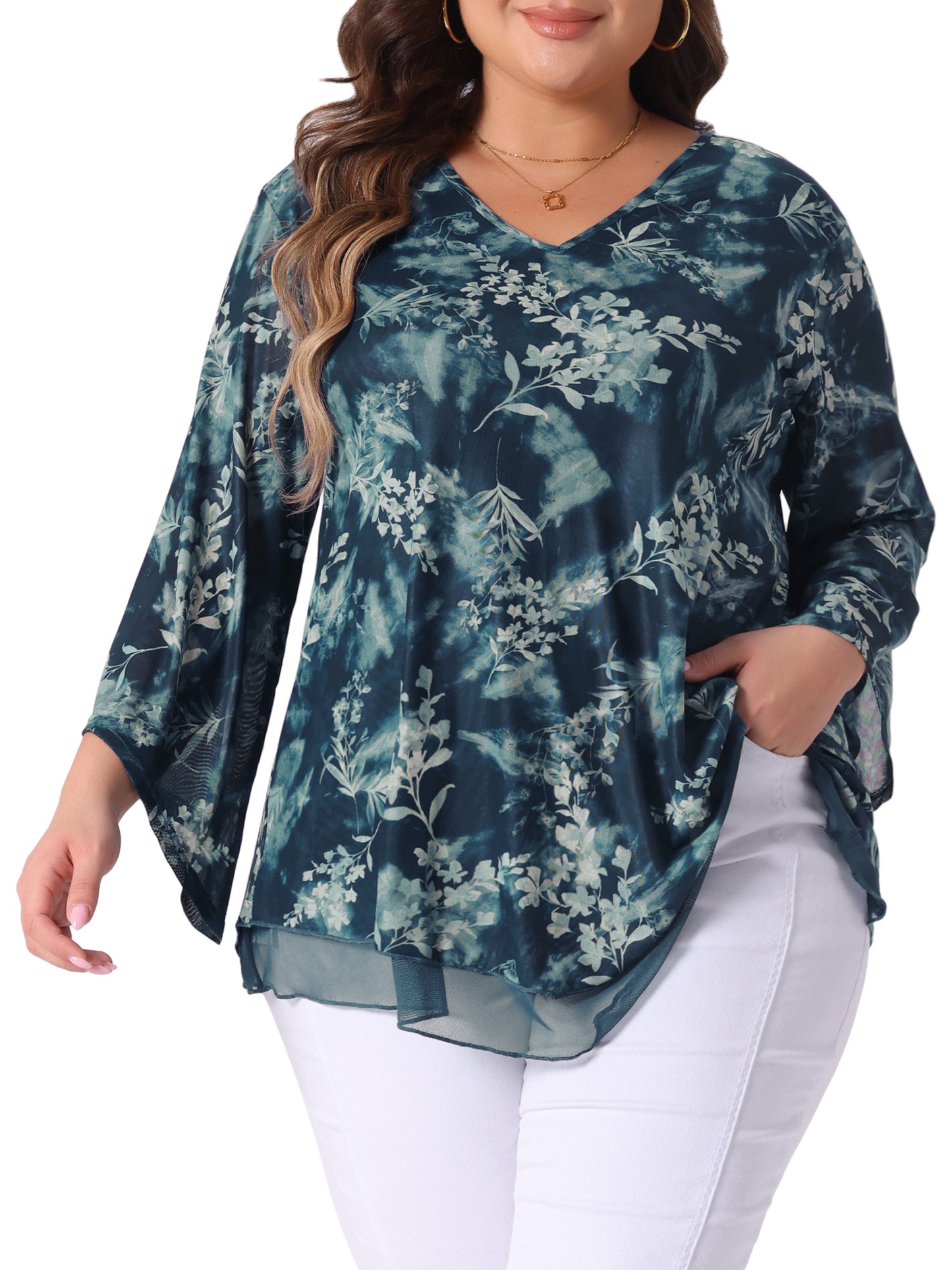 Women Plus Size Dressy Blouse Mesh Casual Flowy Tunic Tops