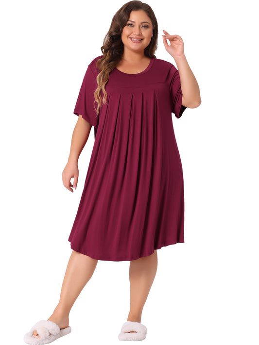 Women Plus Size Nightgown Short Sleeve Round Neck Pajama Nightshirt