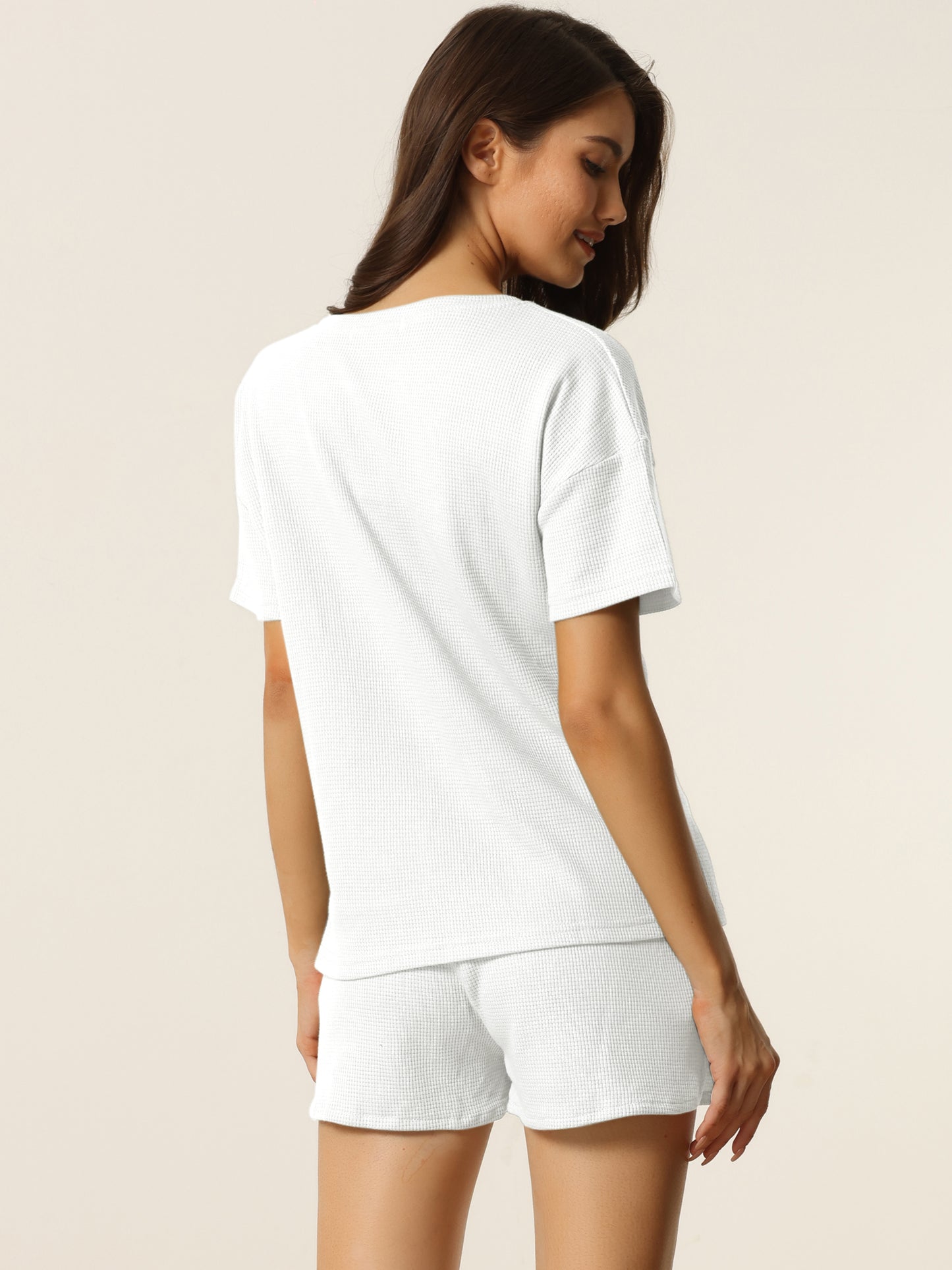 Ensemble de détente pour femme avec poches, tenue gaufrée, t-shirt et short, survêtement