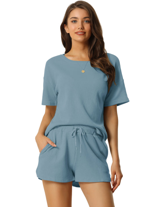 Ensemble de détente pour femme avec poches, tenue gaufrée, t-shirt et short, survêtement