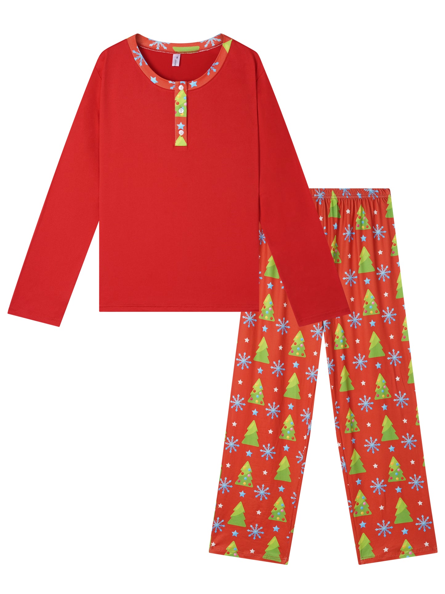 Men's Christmas Long Sleeve Button Up Pjs Tree Print Festival Party Sleepwear Family Pajamas Set