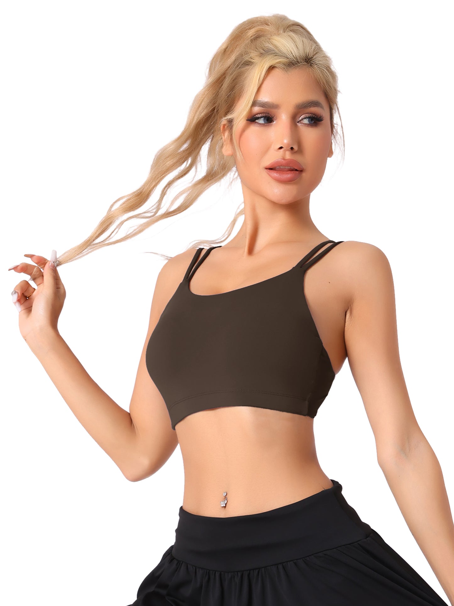 Sujetador deportivo de fitness con espalda en U y copas acolchadas fijas para mujer