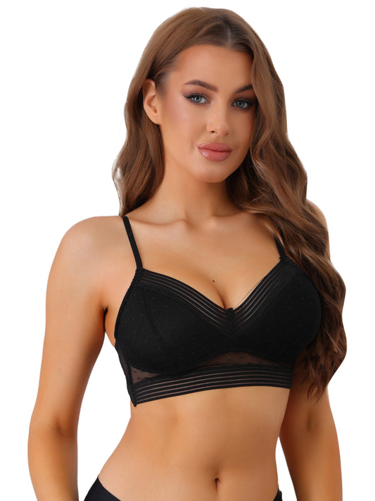 Sujetador de malla con lunares para mujer, sin aros, con espalda en forma de U y tirantes ajustables, reductor.