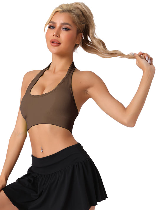 Soutiens-gorge de sport côtelés dos nu pour femmes, sous-vêtements d'entraînement et de fitness