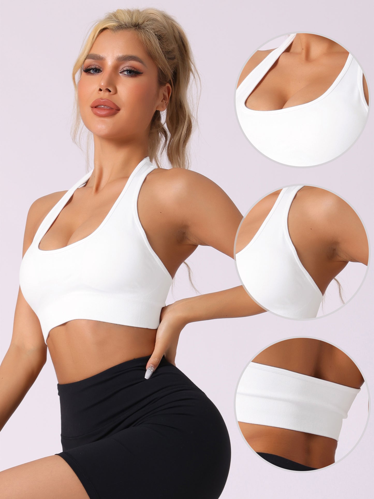 Sujetador deportivo acanalado con espalda descubierta y cuello halter para mujer, ropa interior deportiva para entrenamiento y fitness