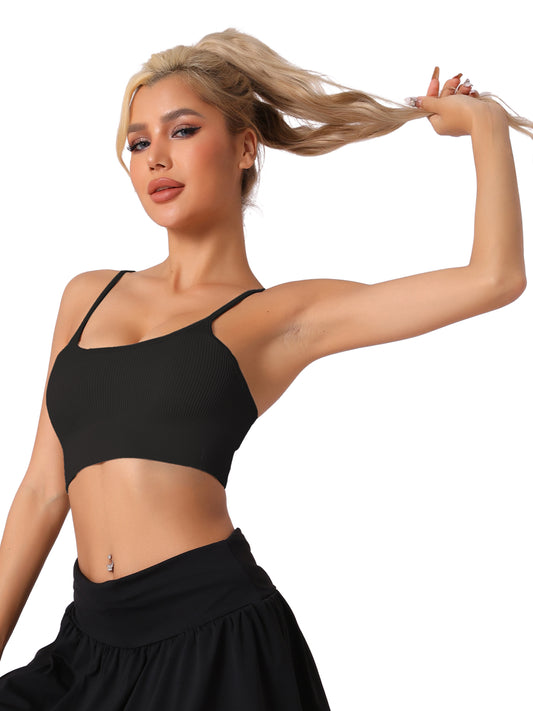 Soutien-gorge de sport côtelé à bretelles spaghetti pour femme, sous-vêtement d'entraînement à bretelles réglables