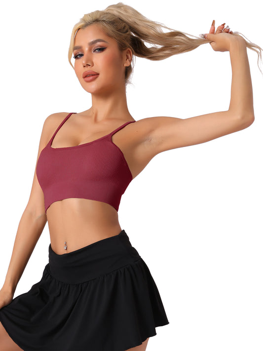 Soutien-gorge de sport côtelé à bretelles spaghetti pour femme, sous-vêtement d'entraînement à bretelles réglables