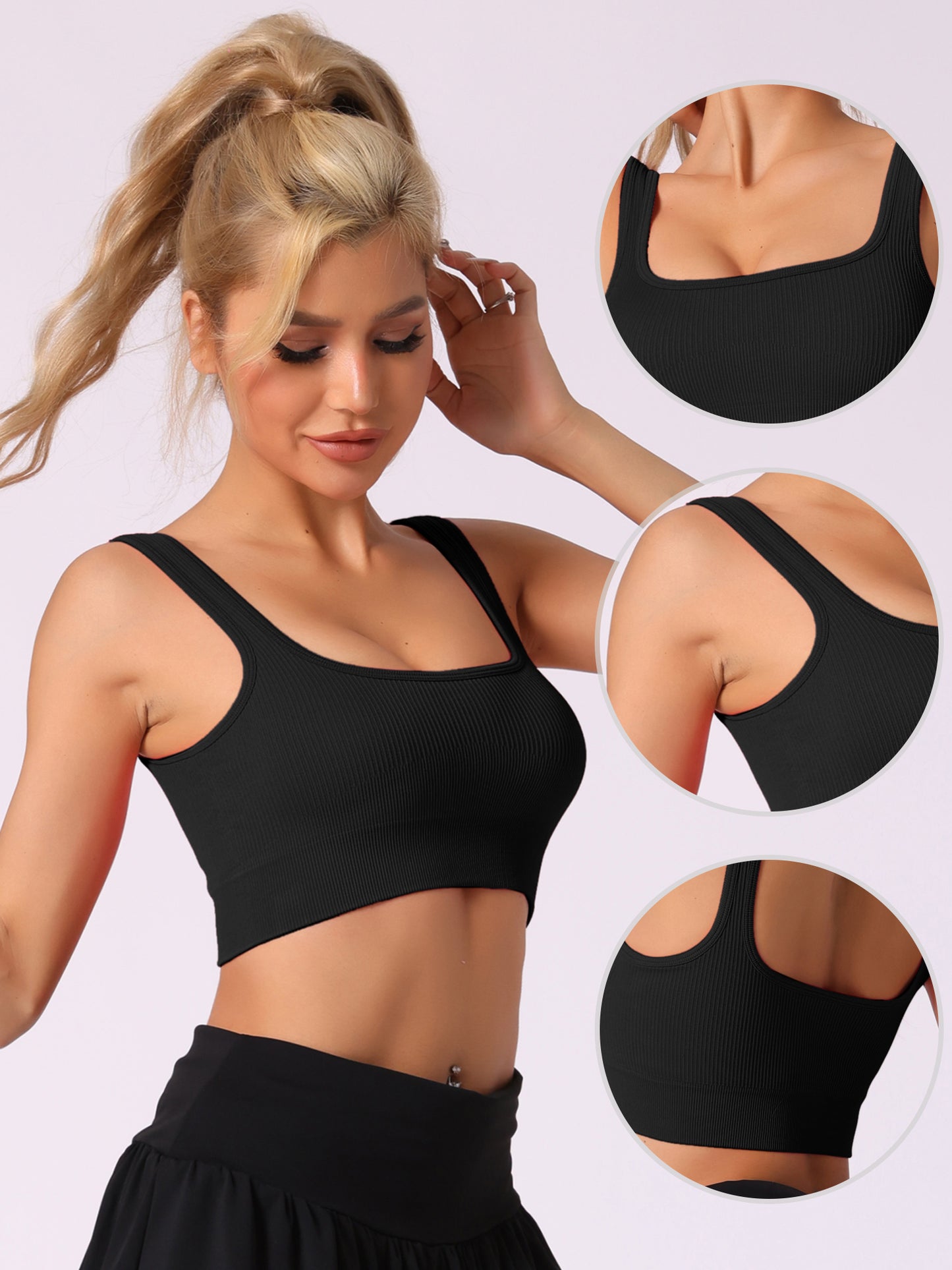 Women's Spaghetti Straps Non-Adjustable Staps Lingerie Ribbed Workout Bras