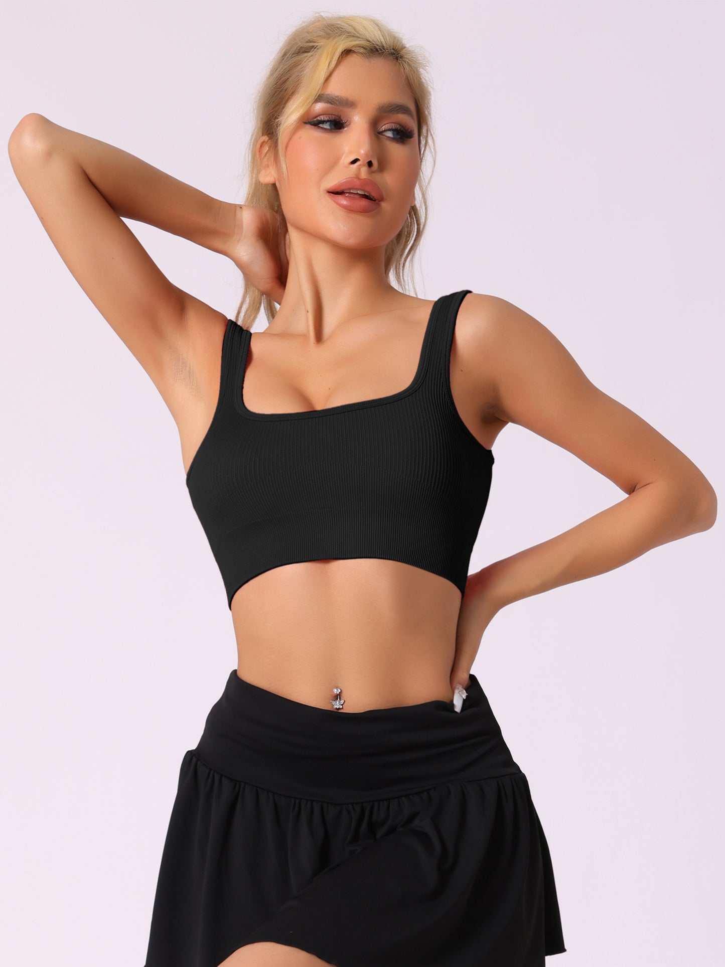 Women's Spaghetti Straps Non-Adjustable Staps Lingerie Ribbed Workout Bras