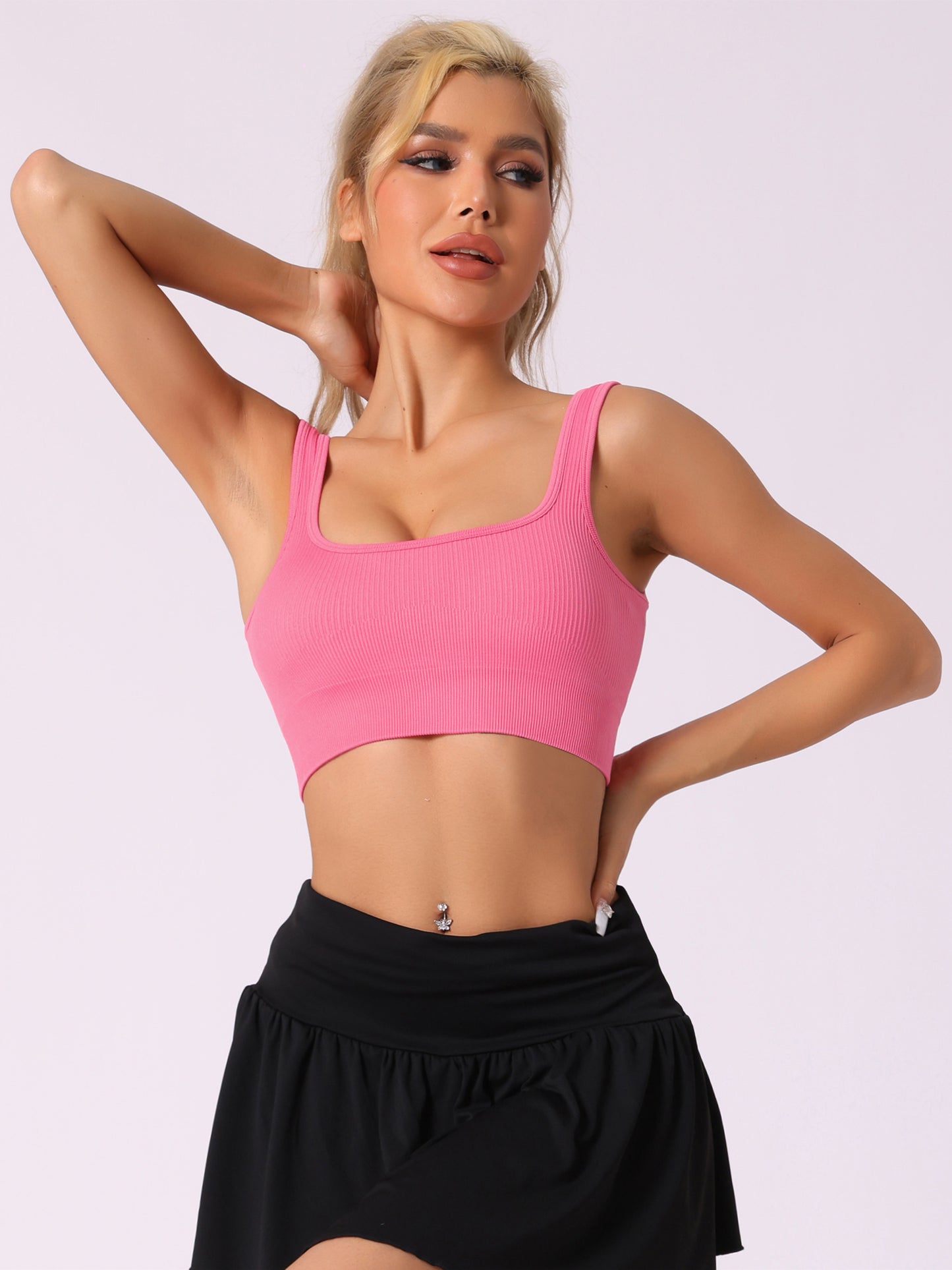 Women's Spaghetti Straps Non-Adjustable Staps Lingerie Ribbed Workout Bras