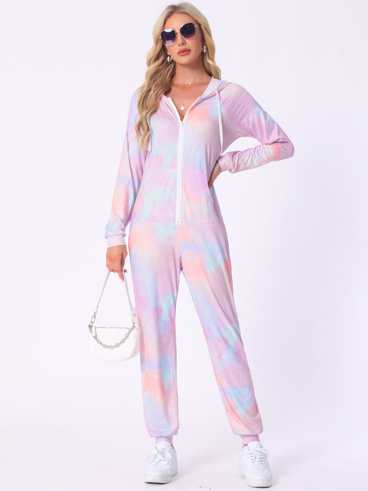 Conjuntos de pijama para mujer, monos de manga larga con efecto tie-dye y bolsillos