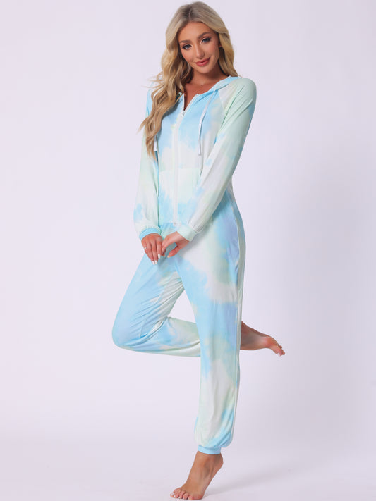 Conjuntos de pijama para mujer, monos de manga larga con efecto tie-dye y bolsillos