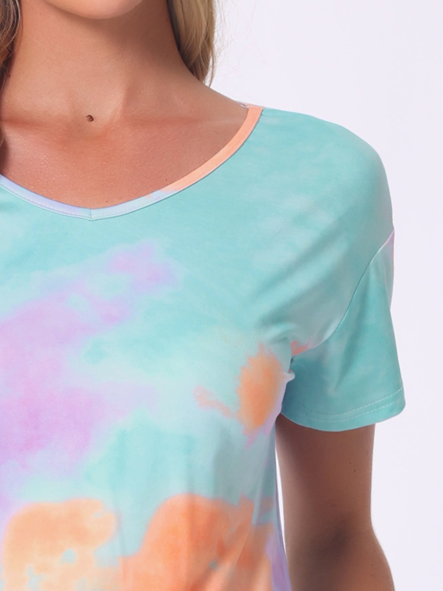 Ensemble de détente 2 pièces à manches courtes et pantalon capri tie-dye avec poches pour femme