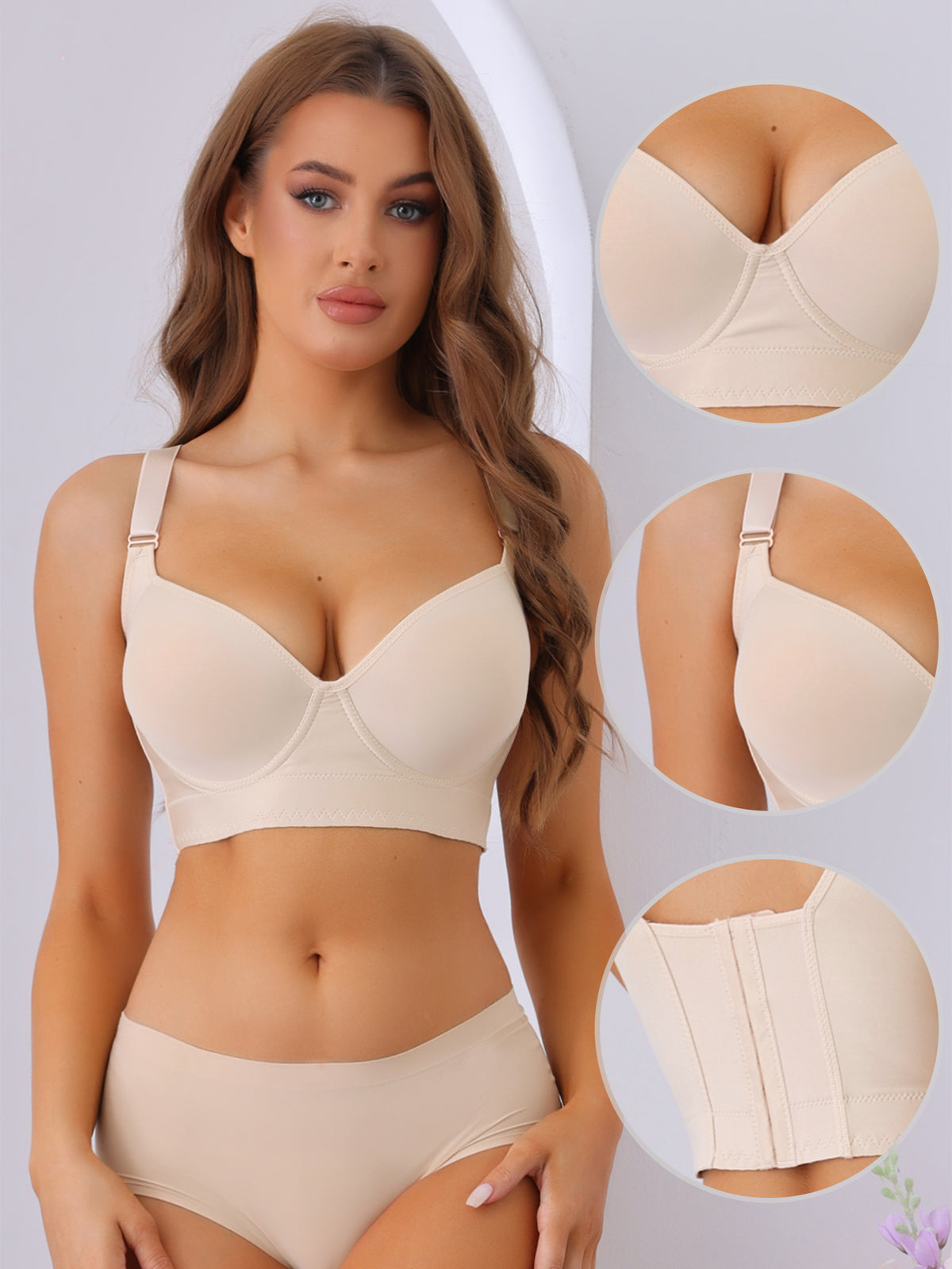 Sujetador push-up con aros, tirantes ajustables y escote en V profundo para mujer