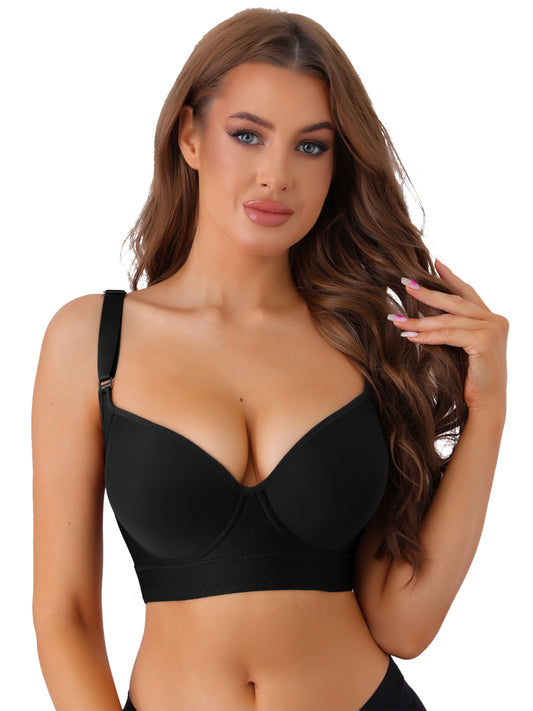 Sujetador push-up con aros, tirantes ajustables y escote en V profundo para mujer