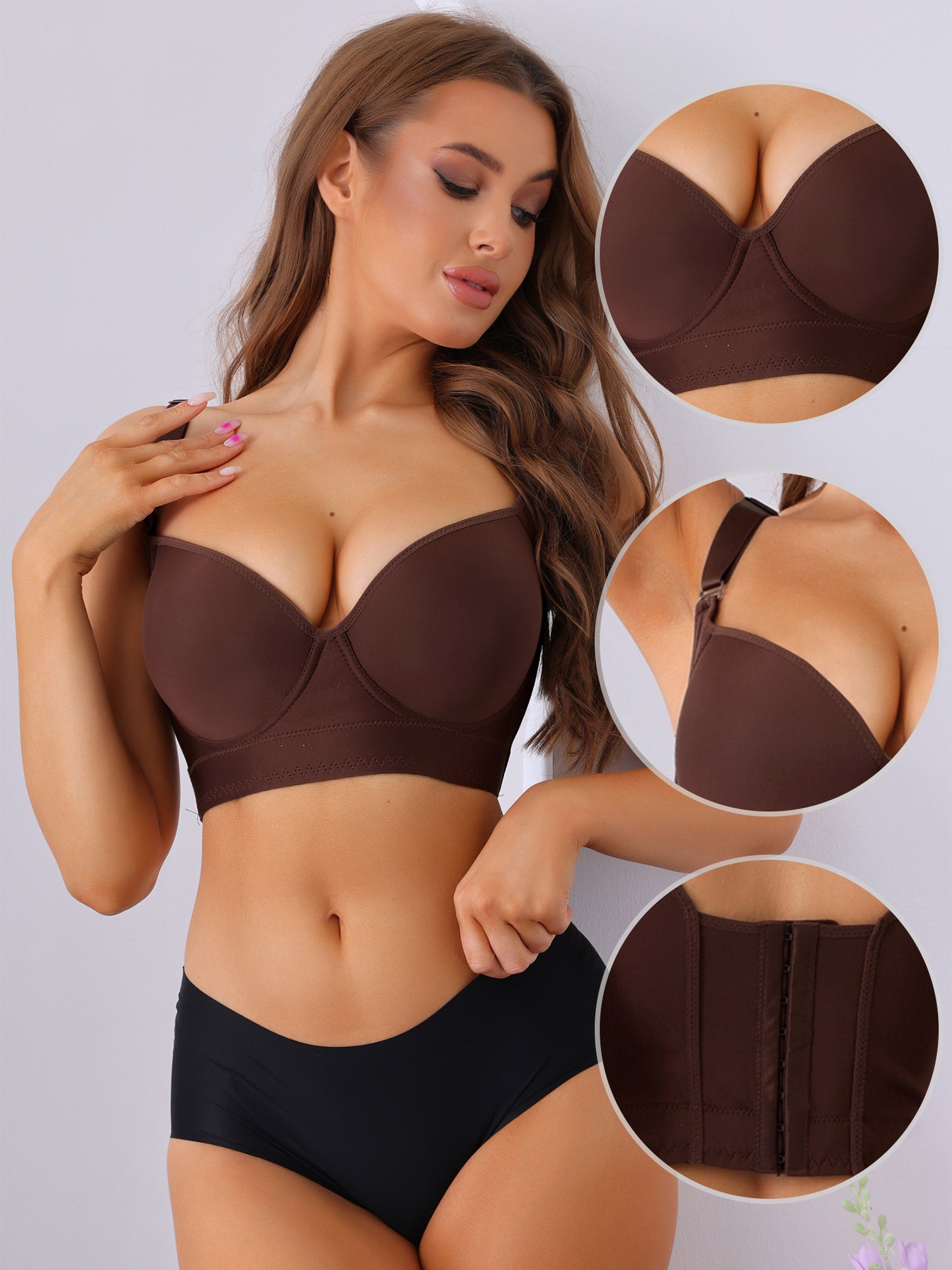 Women's Deep V-Neck Adjustable Straps Underwire Bra Push-Up Underwear