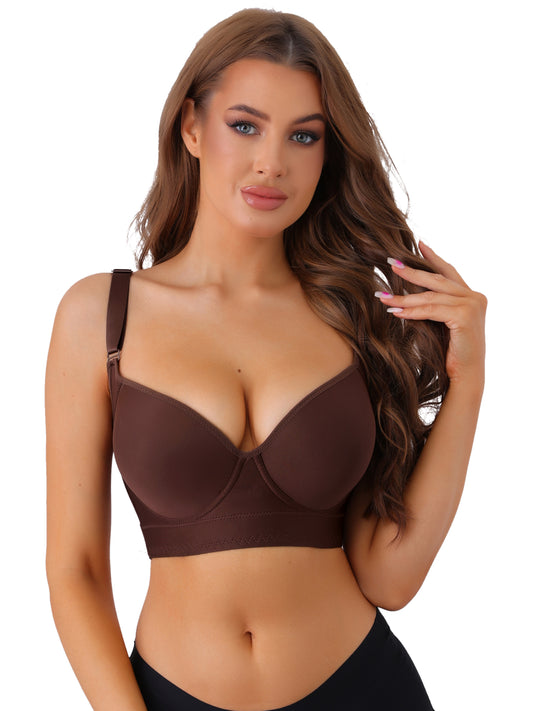 Sujetador push-up con aros, tirantes ajustables y escote en V profundo para mujer