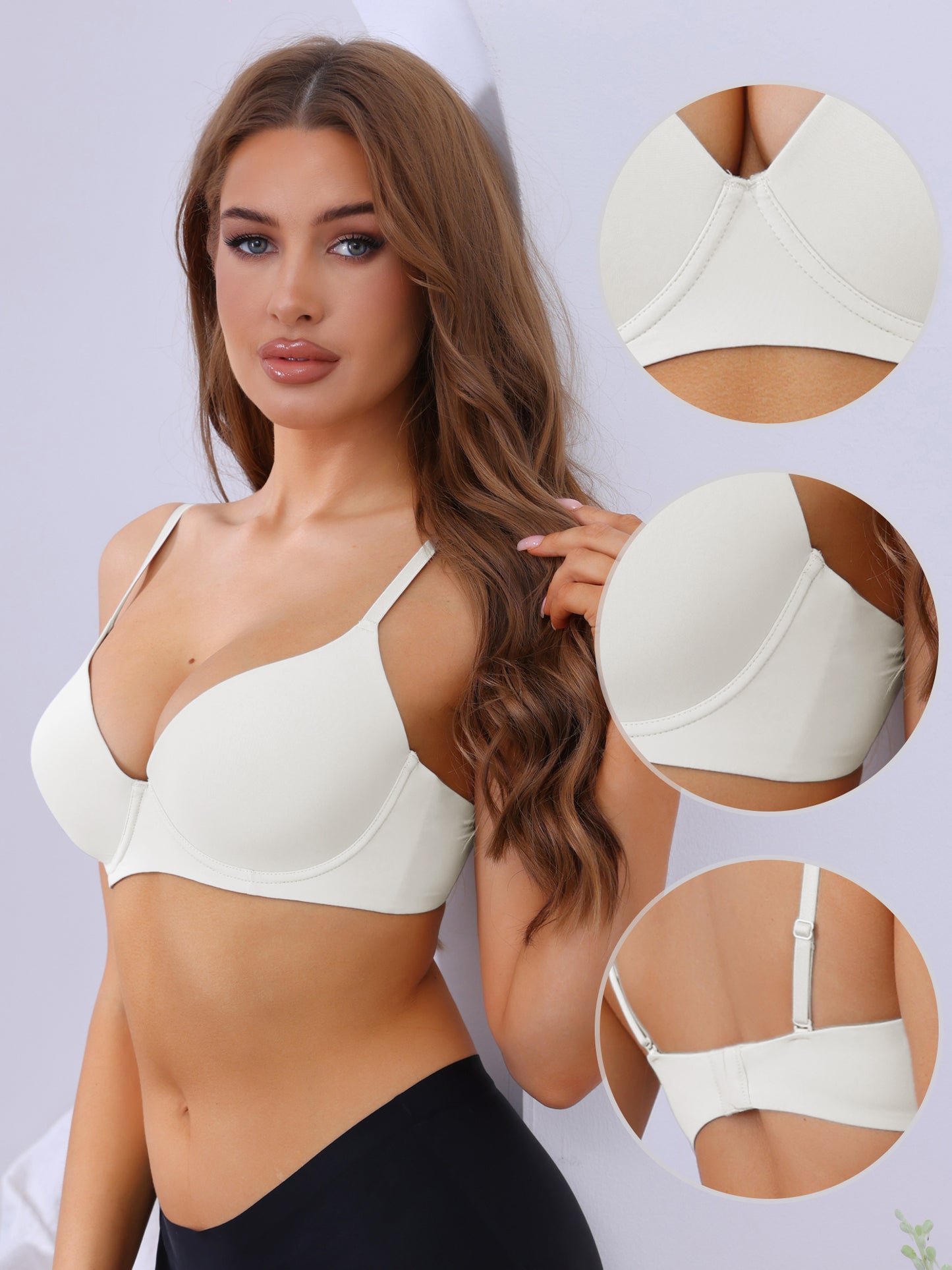 Women's Push-Up Minimizers Bra Adjustable Straps Solid Underwired Bra