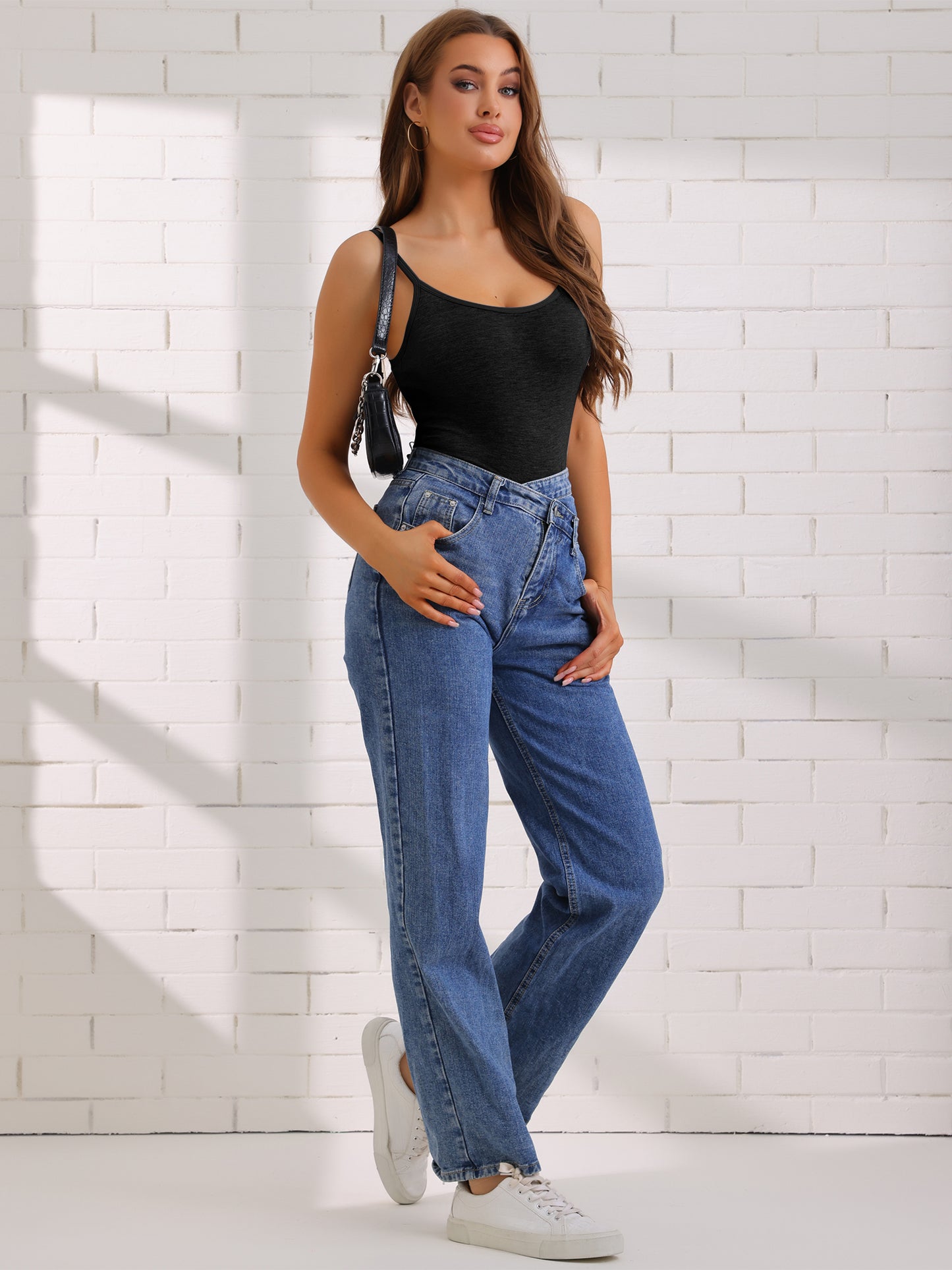 Women's Camisole with Built-In Bra Adjustable Strap Flowy Swing Comi Vest