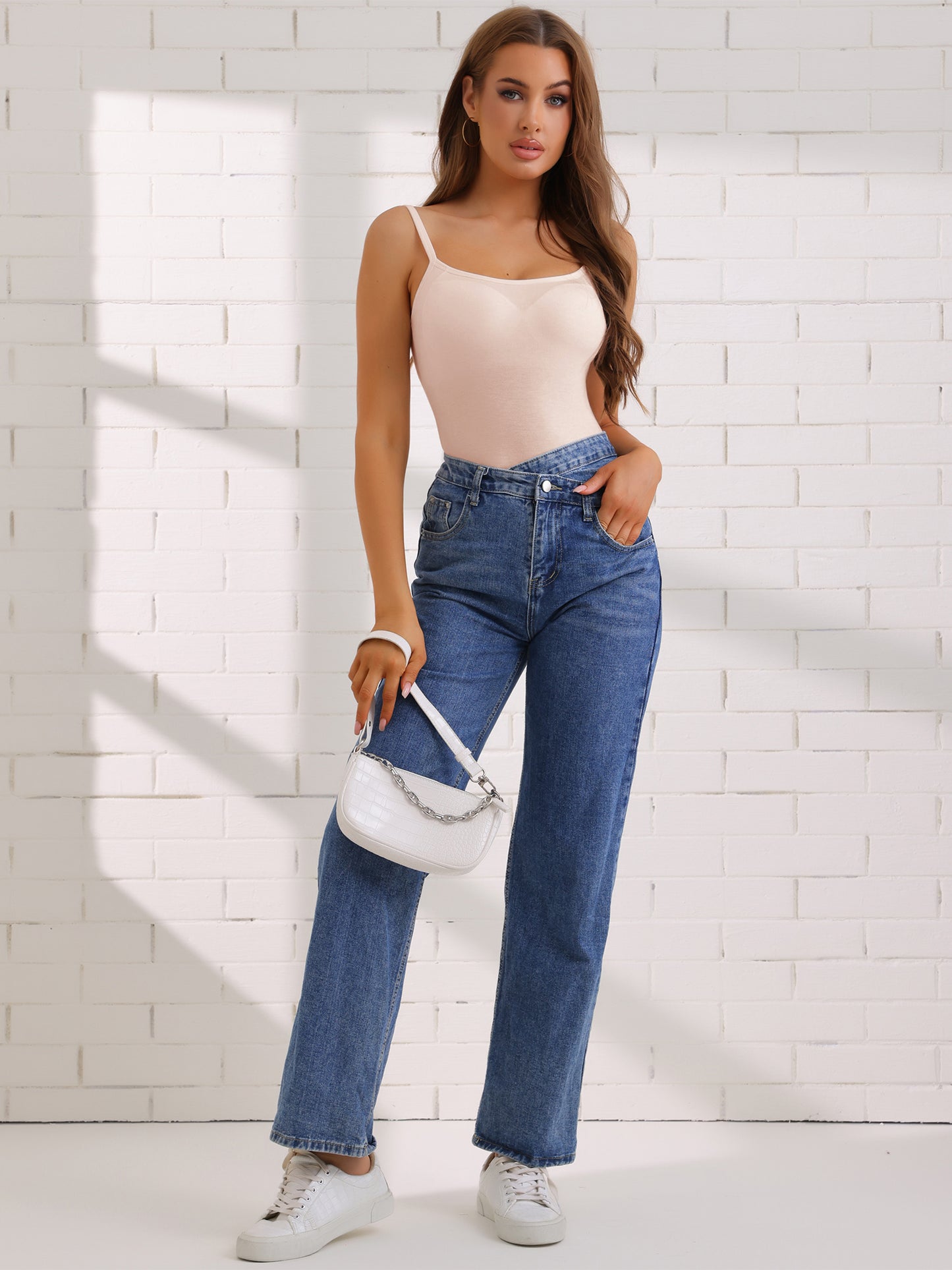 Women's Camisole with Built-In Bra Adjustable Strap Flowy Swing Comi Vest
