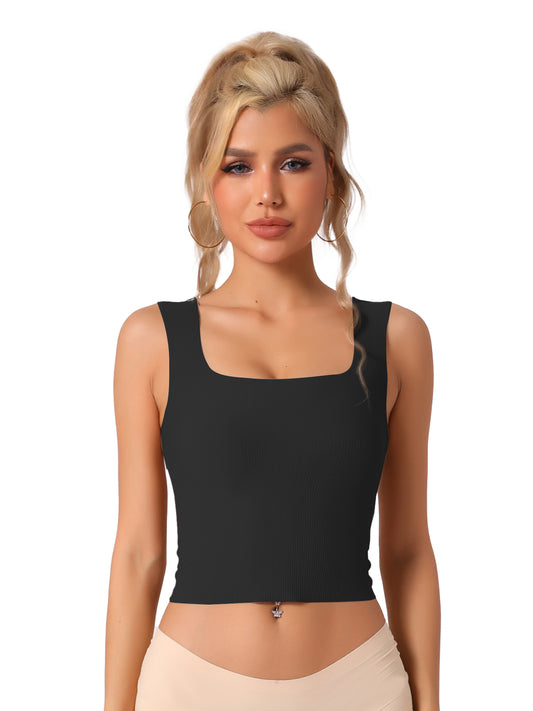 Camiseta interior de tirantes acanalada con sujetador incorporado y cuello cuadrado de corte entallado para mujer