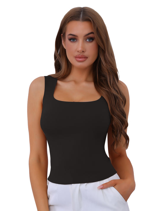 Women's Square Neck Warm Camisole with Built-In Bra Ribbed Undershirt Underwear