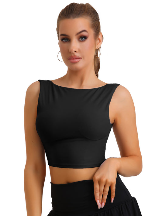 Women's Tank Top with Built-In Bra Backless Fitness Workout Vest