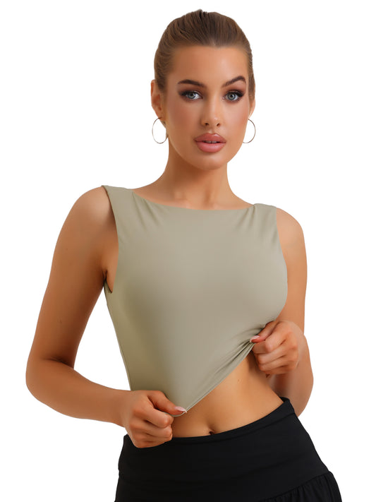 Women's Tank Top with Built-In Bra Backless Fitness Workout Vest
