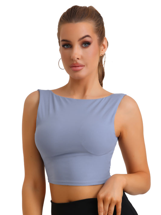 Women's Tank Top with Built-In Bra Backless Fitness Workout Vest
