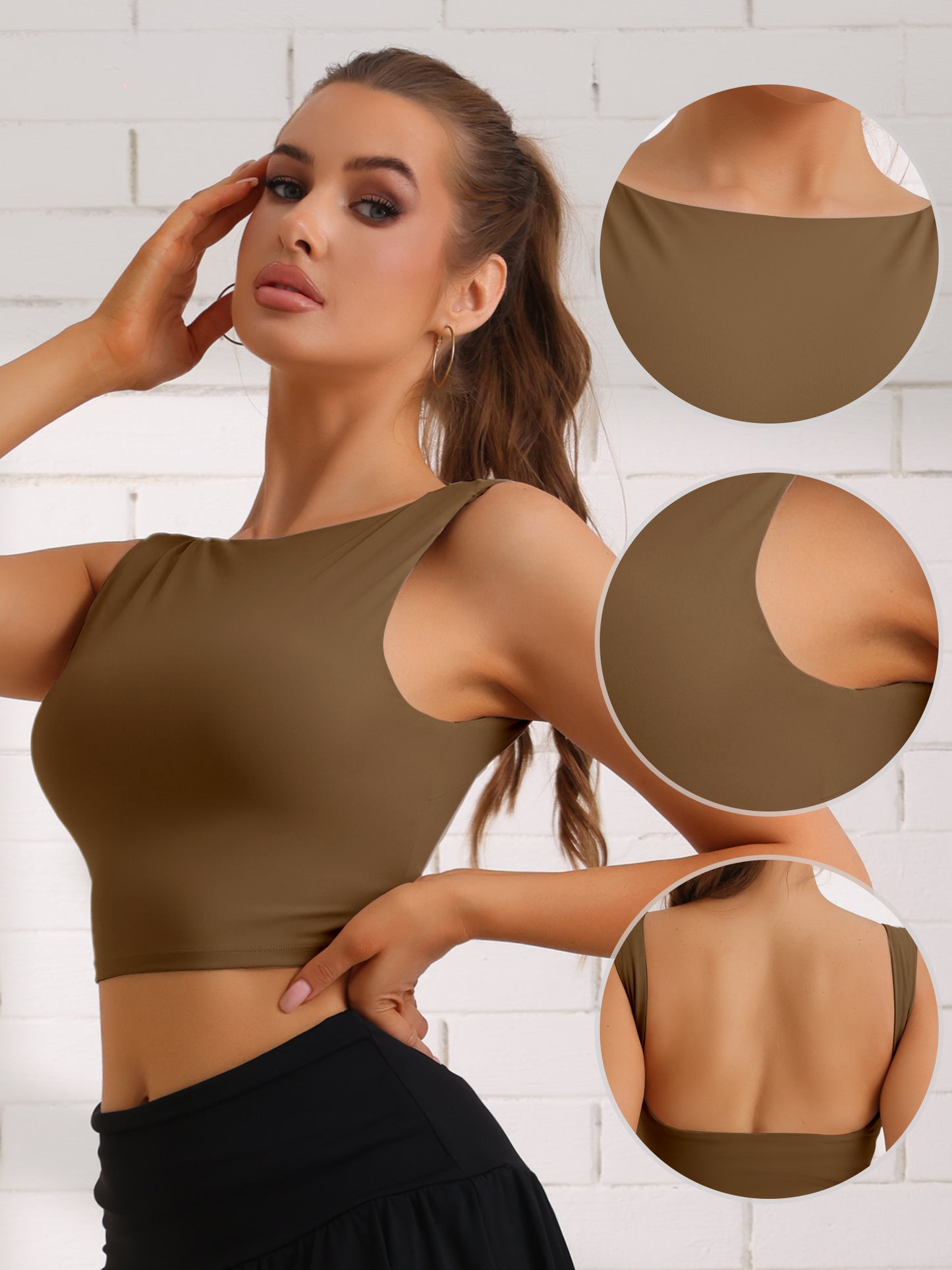 Camiseta de tirantes para mujer con sujetador incorporado y espalda descubierta para entrenamiento físico