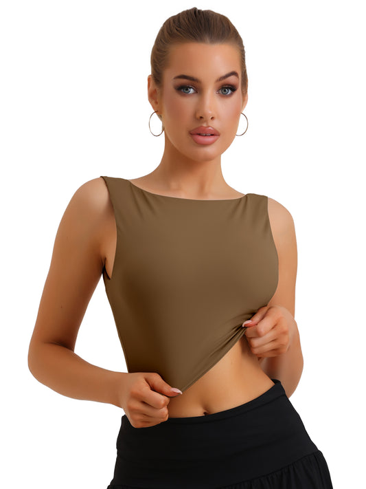 Women's Tank Top with Built-In Bra Backless Fitness Workout Vest
