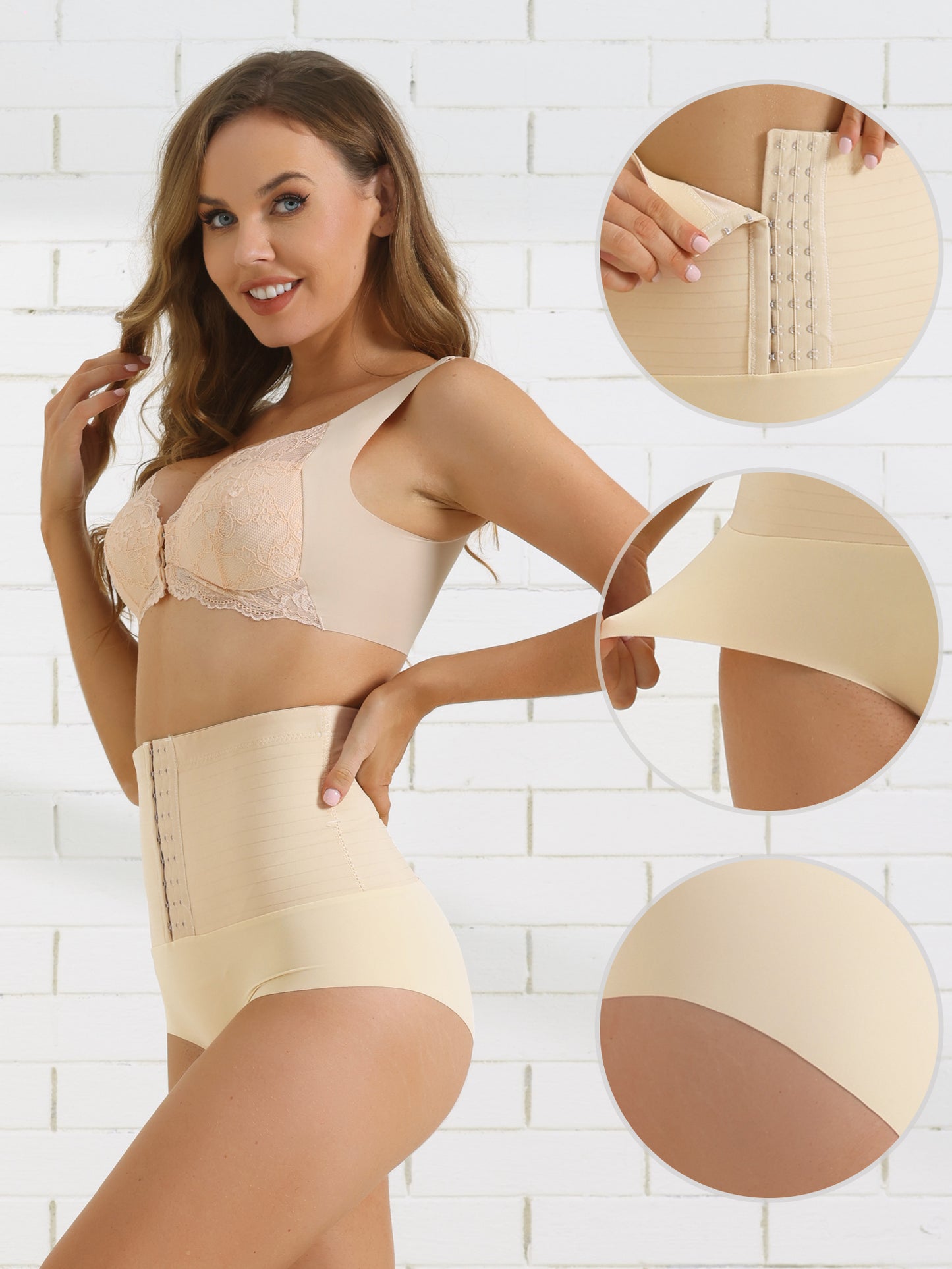 Culotte gainante taille haute pour femme avec fermeture à crochets et effet gainant