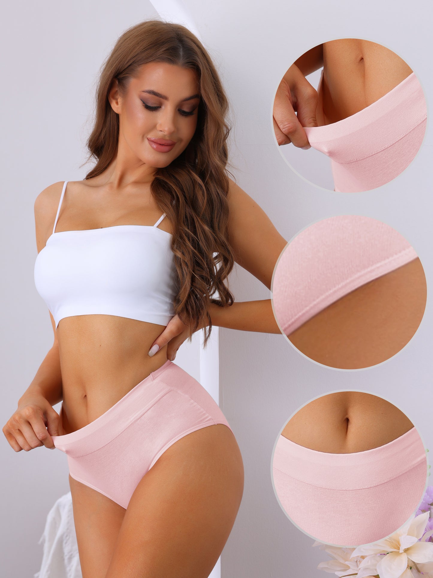 Women's Mid-Waisted Full Coverage Briefs Tummy Control Underwear Cotton Panties