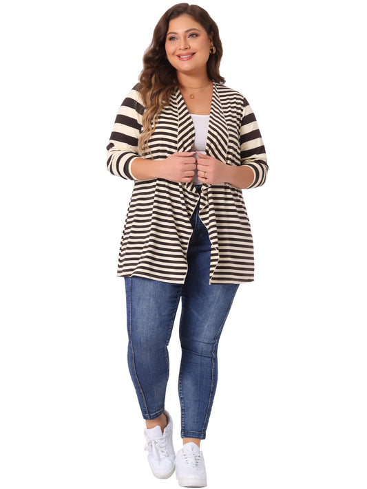 Women Plus Size Cardigan Casual Striped Work Open Front Cardigan