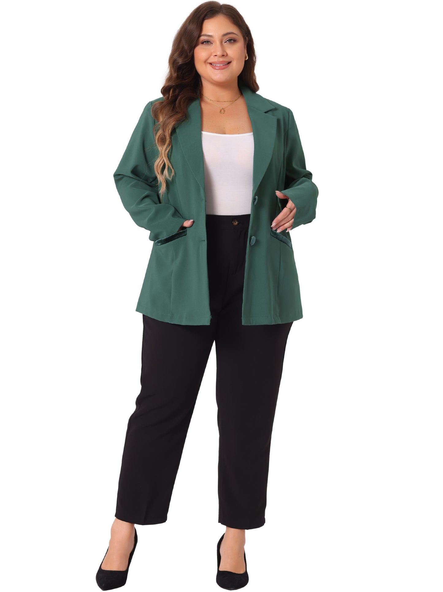 Women Plus Size Blazer Notched Lapel V Neck Office Work Business Suits Jacket Blazers