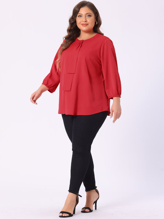Blusa de gasa con cuello redondo y volantes para mujer, talla grande